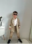 Miniğimin Cicileri Düğmeli Erkek Çocuk Trençkot Pantolon Ve Gömlek Kombin - Toprak
