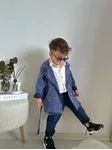 Miniğimin Cicileri Düğmeli Erkek Çocuk Trençkot Pantolon Ve Gömlek Kombin - Mavi