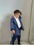 Miniğimin Cicileri Düğmeli Erkek Çocuk Trençkot Pantolon Ve Gömlek Kombin - Mavi