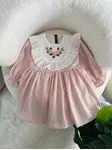 Miniğimin Cicileri Çiçek Nakışlı Fistolu Kız Bebek Elbise - Pembe