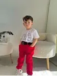 Miniğimin Cicileri Kalp El Baskılı Erkek Çocuk Alt Üst Takım - Kırmızı