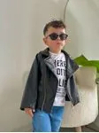Miniğimin Cicileri Deri Ceketli Asimetrik 3'lü Erkek Çocuk Kotlu Takım - Siyah