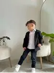 Miniğimin Cicileri Trençkotlu Kapüşonlu 3'lü Erkek Çocuk Kotlu Takım - Siyah