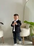 Miniğimin Cicileri Trençkotlu Kapüşonlu 3'lü Erkek Çocuk Kotlu Takım - Siyah