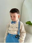 Miniğimin Cicileri Askı Papyonlu Pamuk Keten Erkek Çocuk Renkli Takım - Mavi
