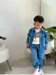 Miniğimin Cicileri Good Day Smile Baskılı 3'lü Rahat Erkek Çocuk Kot Takım - Açık Mavi
