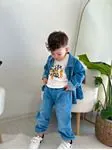 Miniğimin Cicileri Good Day Smile Baskılı 3'lü Rahat Erkek Çocuk Kot Takım - Açık Mavi