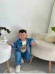 Miniğimin Cicileri Good Day Smile Baskılı 3'lü Rahat Erkek Çocuk Kot Takım - Açık Mavi