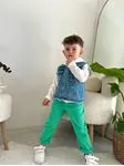Miniğimin Cicileri Tarz Kot Yelekli Erkek Çocuk 3 Lü Takım - Yeşil