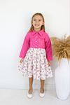 Miniğimin Cicileri Çiçek Desenli Kız Çocuk Fisto Ceketli 2 li Takım - Fuşya