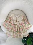 Miniğimin Cicileri Organik Pamuk File Desenli Çiçekli Kız Bebek Elbise - Bej