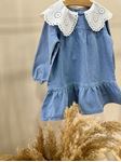 Miniğimin Cicileri Güpürlü Yaka Detaylı Kot Elbise - Açık Mavi