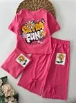 Miniğimin Cicileri Fun Arka ve ön Baskılı Yırtmaç Detaylı 2 li Takım - Fuşya