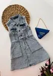 Miniğimin Cicileri Çantalı Kolsuz Denim Kot Elbise - Açık Mavi