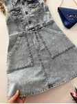 Miniğimin Cicileri Çantalı Kolsuz Denim Kot Elbise - Açık Mavi