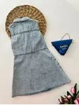 Miniğimin Cicileri Çantalı Kolsuz Denim Kot Elbise - Açık Mavi