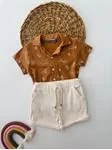 Miniğimin Cicileri Havai Summer Desen Gömlek Şort Erkek Takım - Kahverengi