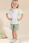 Miniğimin Cicileri Yeşil Kız Bebek Dal Nakışlı Müslin Kumaş Şortlu Takım - Yeşil