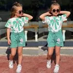 Miniğimin Cicileri Palm Tree Şortlu Pamuklu Penye Kız Takım - Yeşil