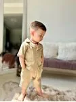 Miniğimin Cicileri Müslin Ceket Yaka Pamuklu Şortlu Erkek Çocuk Takım - Kahve Köpüğü