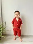 Miniğimin Cicileri Müslin Ceket Yaka Pamuklu Şortlu Erkek Çocuk Takım - Bordo