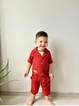 Miniğimin Cicileri Müslin Ceket Yaka Pamuklu Şortlu Erkek Çocuk Takım - Bordo