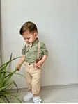 Miniğimin Cicileri Erkek Çocuk Papyonlu Salopetli Takım - Haki