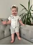 Miniğimin Cicileri Yeşil Kız Bebek Dal Nakışlı Müslin Kumaş Şortlu Takım - Gri