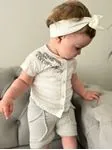 Miniğimin Cicileri Yeşil Kız Bebek Dal Nakışlı Müslin Kumaş Şortlu Takım - Gri