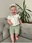 Miniğimin Cicileri Yeşil Kız Bebek Dal Nakışlı Müslin Kumaş Şortlu Takım - Yeşil