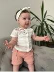 Miniğimin Cicileri Yeşil Kız Bebek Dal Nakışlı Müslin Kumaş Şortlu Takım - Gül Kurusu