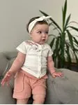 Miniğimin Cicileri Yeşil Kız Bebek Dal Nakışlı Müslin Kumaş Şortlu Takım - Gül Kurusu