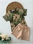 Miniğimin Cicileri Desenli Şortlu Unisex Penye Takım - Yeşil
