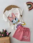 Miniğimin Cicileri Daisy Duck Baskılı Şortlu Kız Çocuk Takım - Gül Kurusu