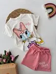 Miniğimin Cicileri Daisy Duck Baskılı Şortlu Kız Çocuk Takım - Gül Kurusu
