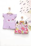 Miniğimin Cicileri Flower Renkli Baskılı Kız Çocuk Şortlu Takım - Lila