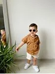 Miniğimin Cicileri Havai Summer Desen Gömlek Şort Erkek Takım - Kahverengi