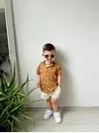 Miniğimin Cicileri Havai Summer Desen Gömlek Şort Erkek Takım - Kahverengi