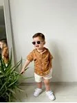 Miniğimin Cicileri Havai Summer Desen Gömlek Şort Erkek Takım - Kahverengi