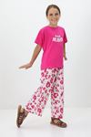 Miniğimin Cicileri One Heaven Baskılı Yazlık Keten Pantolonlu 2 li Takım - Fuşya
