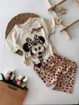 Minigimin Cicileri Minnie Leopar Desenli Şortlu Kız Çocuk Takım - Leopar