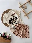 Minigimin Cicileri Minnie Leopar Desenli Şortlu Kız Çocuk Takım - Leopar