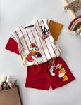 Miniğimin Cicileri Çizgili Beyzbol Daisy Karakterli Şortlu Unisex Çocuk Takım - Kırmızı