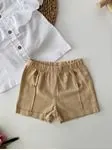 Miniğimin Cicileri Volanlı Kız Bebek Düğmeli Şortlu Takım - Beyaz-Bej