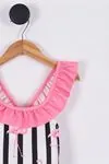 Miniğimin Cicileri Flamingo Çizgi  Desenli Volanlı Kız Çocuk Mayo - Pembe