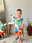 Miniğimin Cicileri Animal Baskılı Şortlu Erkek Çocuk Takım - Turuncu