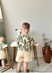 Miniğimin Cicileri Yaprak Desenli Müslin Şortlu Erkek Çocuk 2 li Takım - Krem-Yeşil
