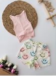 Miniğimin Cicileri Smile Desen Şortlu Croplu Kız Çocuk Takım - Pembe