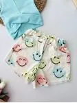Miniğimin Cicileri Smile Desen Şortlu Croplu Kız Çocuk Takım - Turkuaz