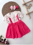 Miniğimin Cicileri Kalp Baskılı Müslin Kız Çocuk Elnise ve Bandana - Fuşya